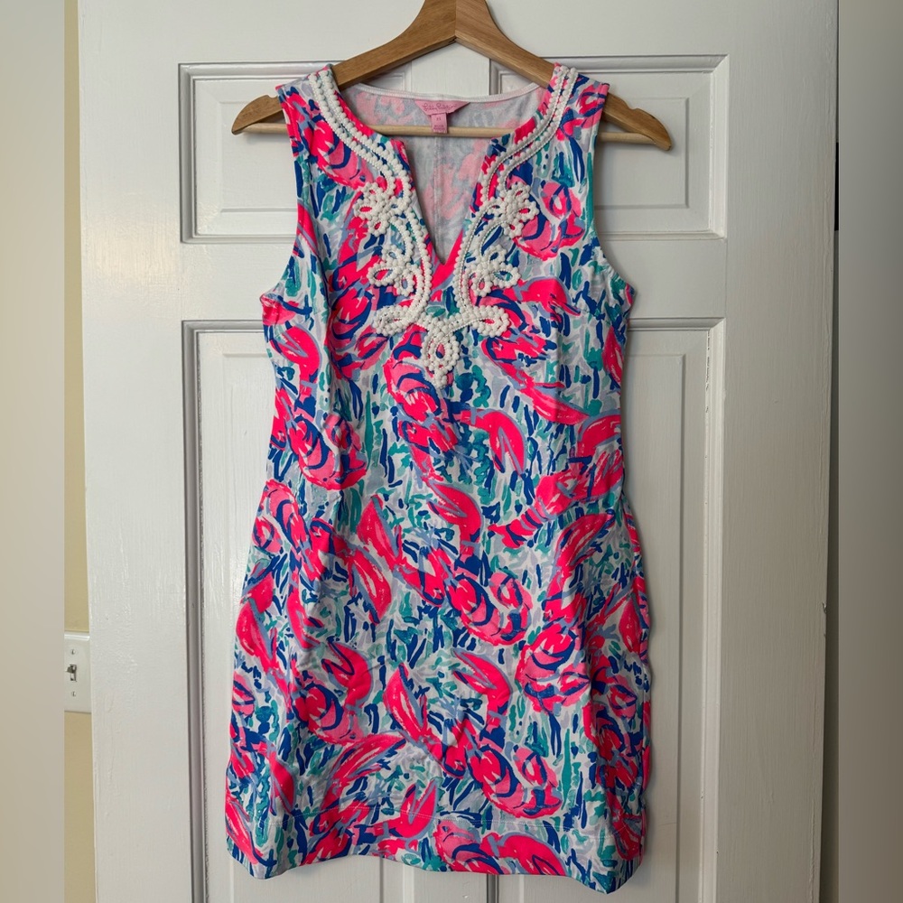 Lilly Pulitzer XS Harper Dress Cosmic Coral cracked up - lobster-sleepless shift
